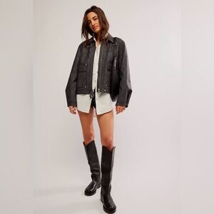Free People Blair Vegan Leather Jacket Charcoal Oversized Large